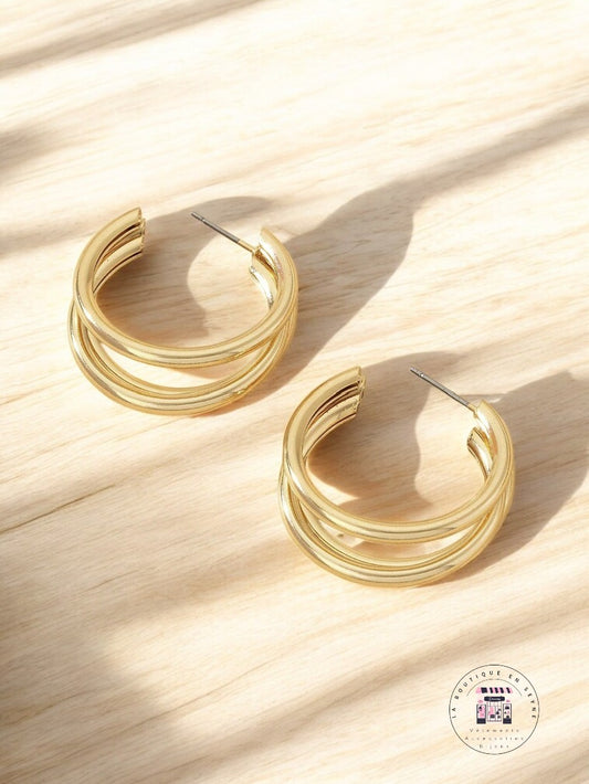 Boucles d'oreilles dorées créole triple anneau