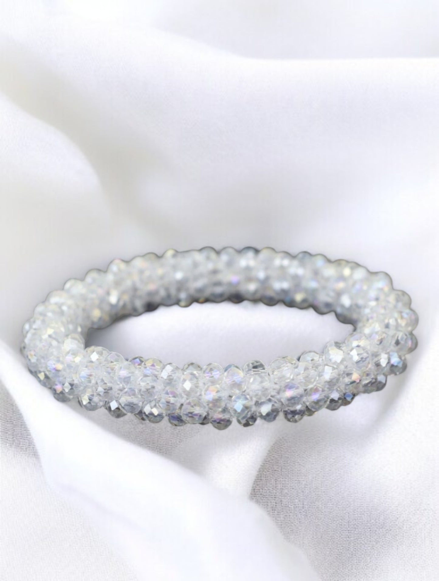 Bracelet élastique avec pierres en strass violet foncé / blanc ou noir brillant irisé