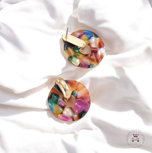 Boucles d'oreilles multicolores dorées