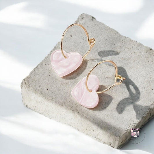 Boucles d’oreilles créoles dorées cœur rose