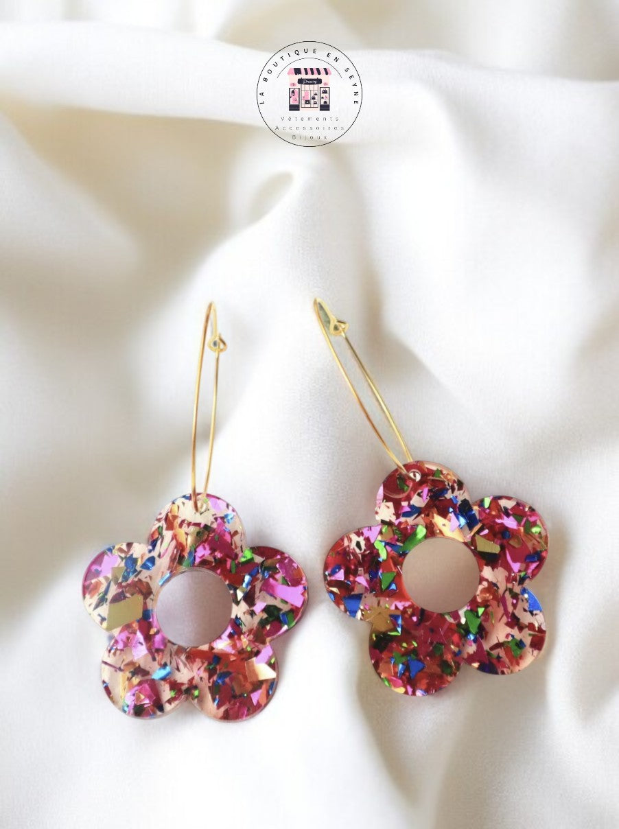 Boucles d’oreilles créoles trèfles dorée pailletées 3 POUR 10€