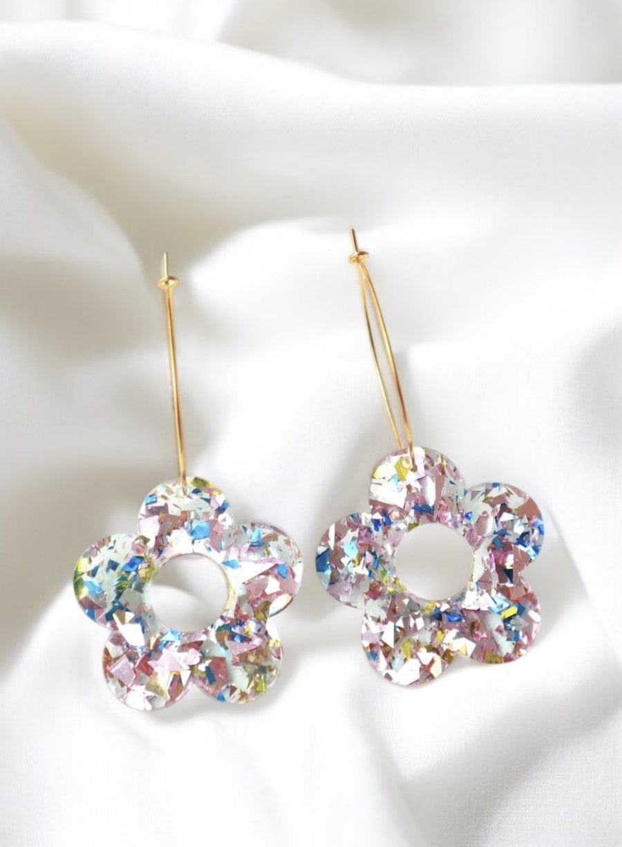 Boucles d’oreilles créoles trèfles dorée pailletées 3 POUR 10€