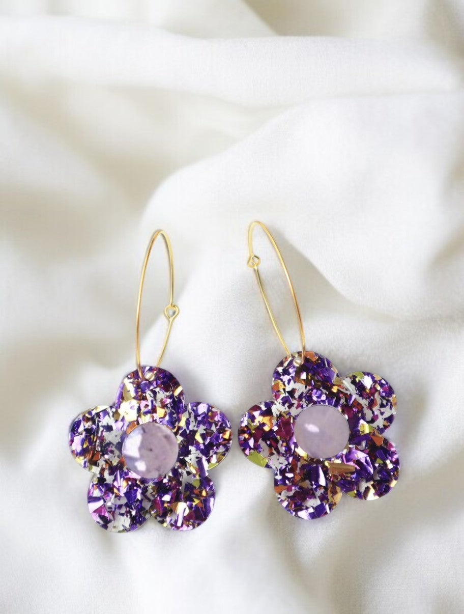 Boucles d’oreilles créoles trèfles dorée pailletées 3 POUR 10€