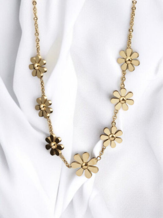 Collier fleurs marguerite tournesol doré