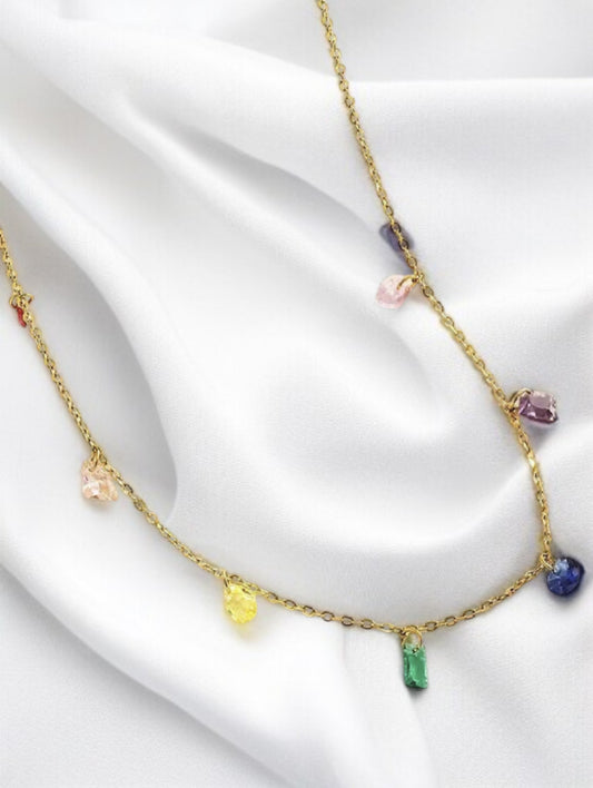 Collier ou bracelet doré et strass en zircon multicolores femme