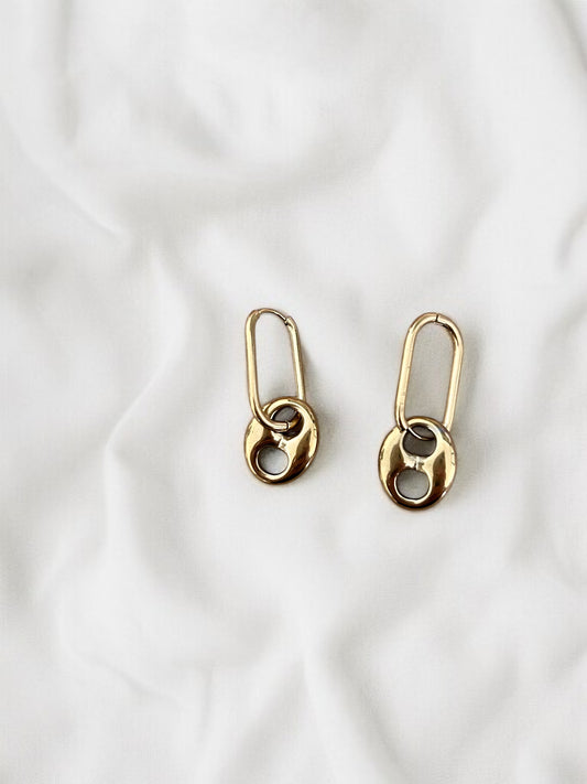 Boucles d’oreilles créoles rectangle dorées & grain de café