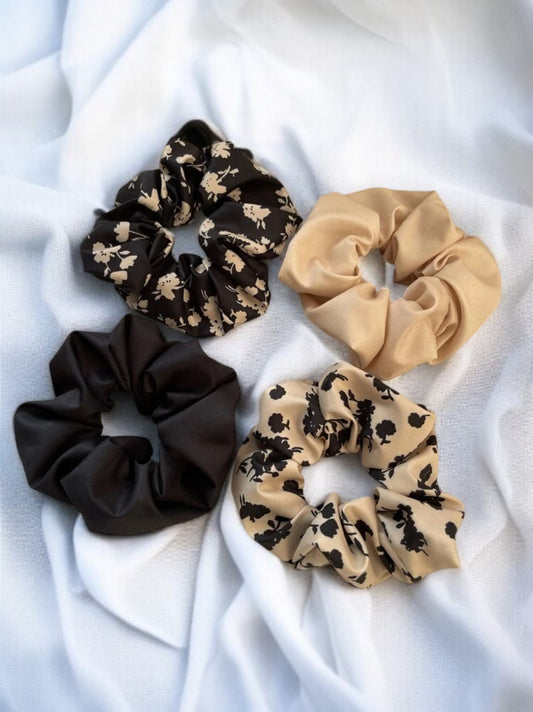 Lot de 4 élastiques chouchous pour cheveux léopard noir et beige