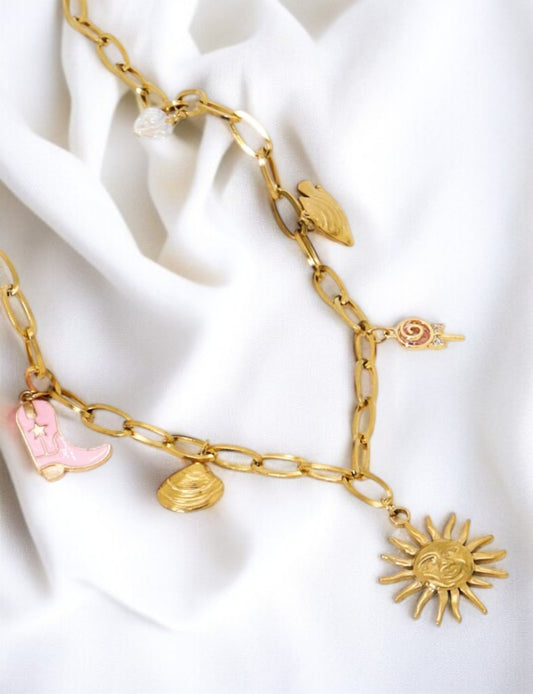 Collier pendentif doré plage été summer coquillage Avec charms