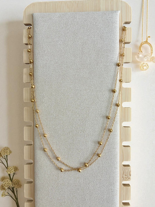 Collier double rang doré et perles