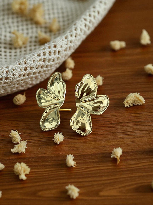 Boucles d'oreilles créoles dorées et demi fleurs