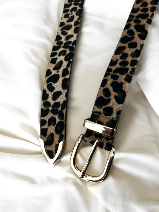 Ceinture léopard femme marron camel boucle dorée