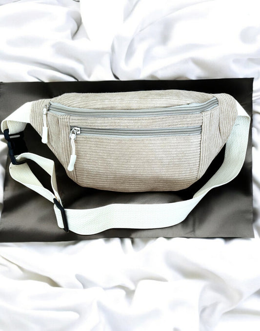 Sac banane beige velours côtelé femme