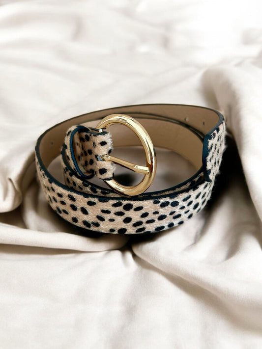 Ceinture xl grande taille léopard pois femme marron et beige boucle dorée