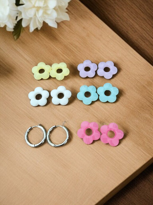 Lot de boucles d’oreilles créoles dorées 10 pampilles fleurs