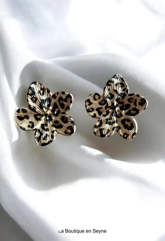 Boucles d’oreilles léopard et dorées fleurs