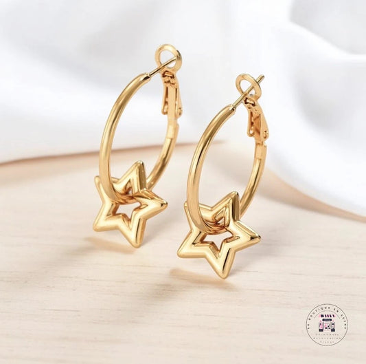 Boucles d’oreilles créoles étoile dorées