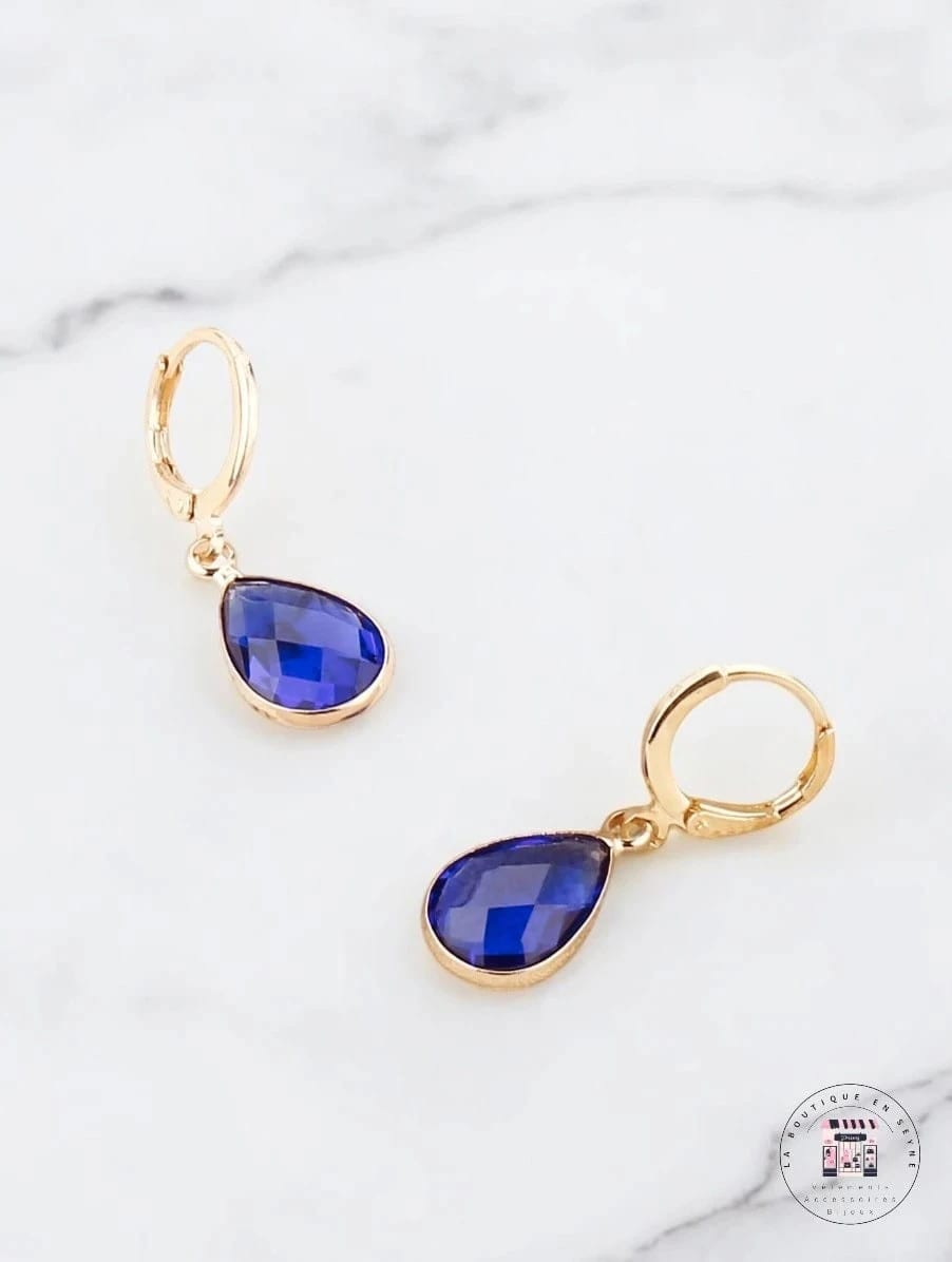 Boucles d’oreilles pendantes dorée & et gouttes rose, rouille ou bleu