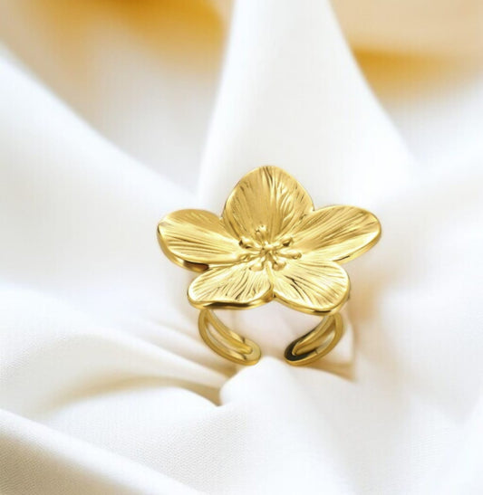 Bague ajustable fleurs dorée
