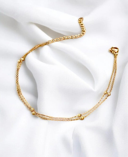 Bracelet perles doré double tour