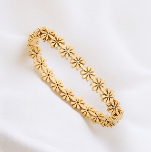 Jonc doré fleurs marguerite et strass