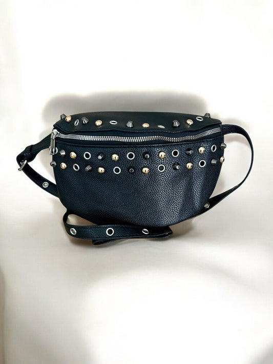 Sac banane avec bandoulière noir clou pour femmes tendance