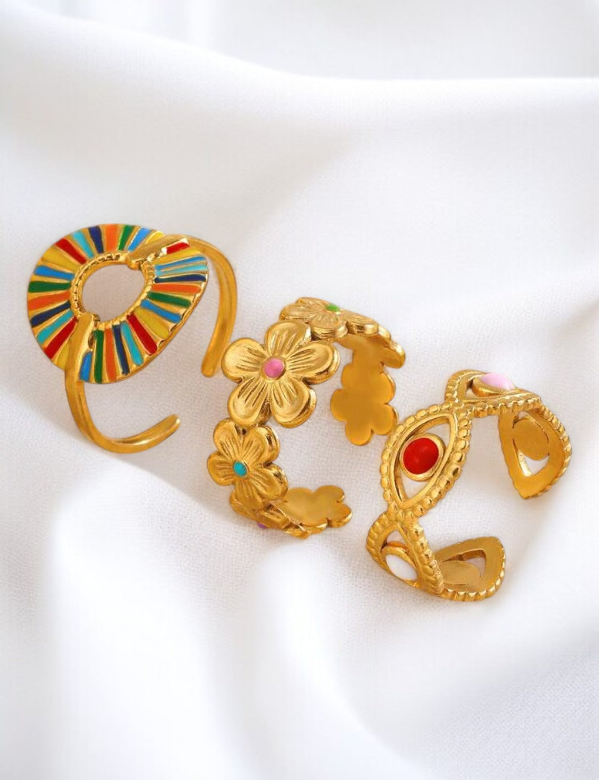 Bague dorée floral multicolore