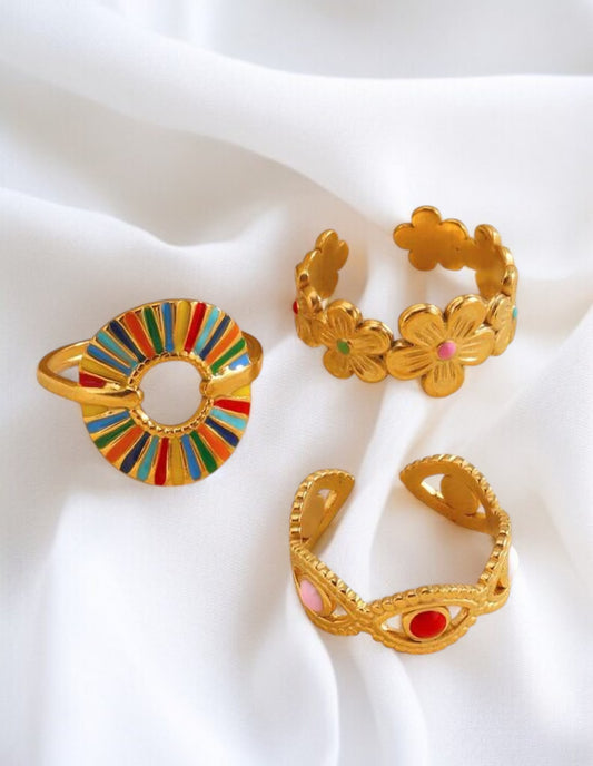 Bague dorée floral multicolore