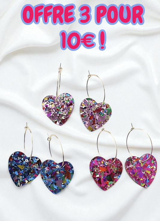Boucles d’oreilles créoles cœur dorées 3 POUR 10€