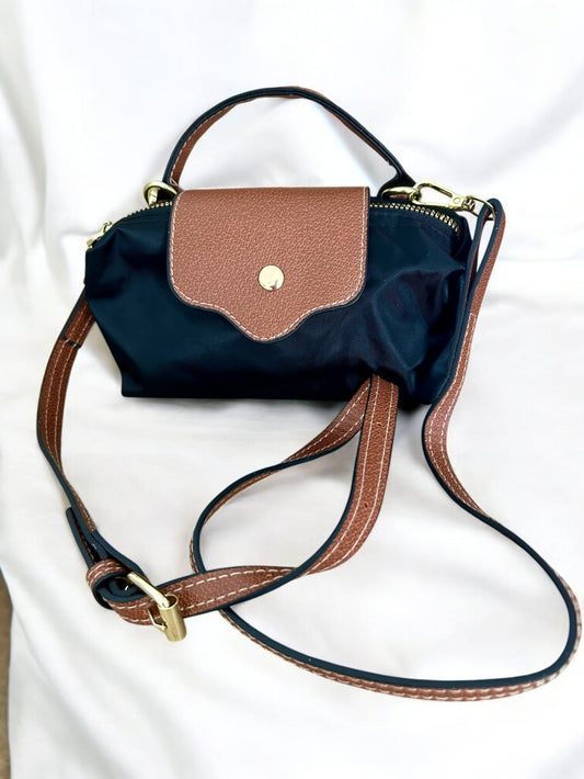 Mini sac bandoulière noir et avec rabat camel