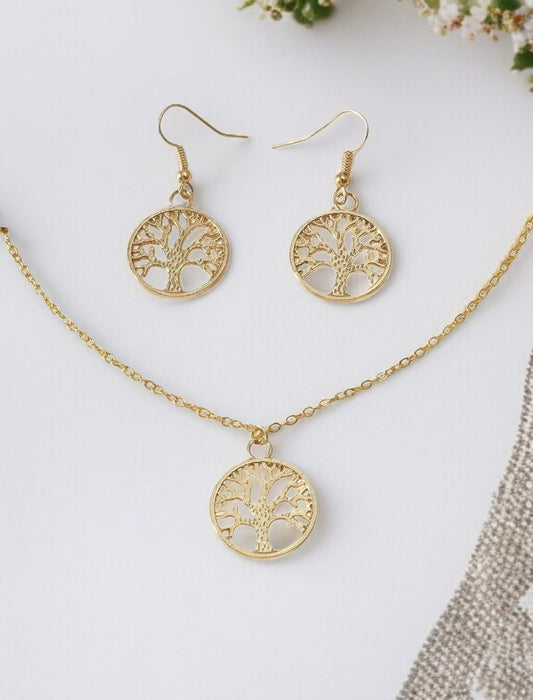 Parure comprenant 2 bijoux dorés et arbre de vie fantaisie