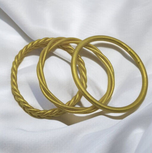 Lot de 3 Bracelets joncs tressés silicone doré / rose gold
