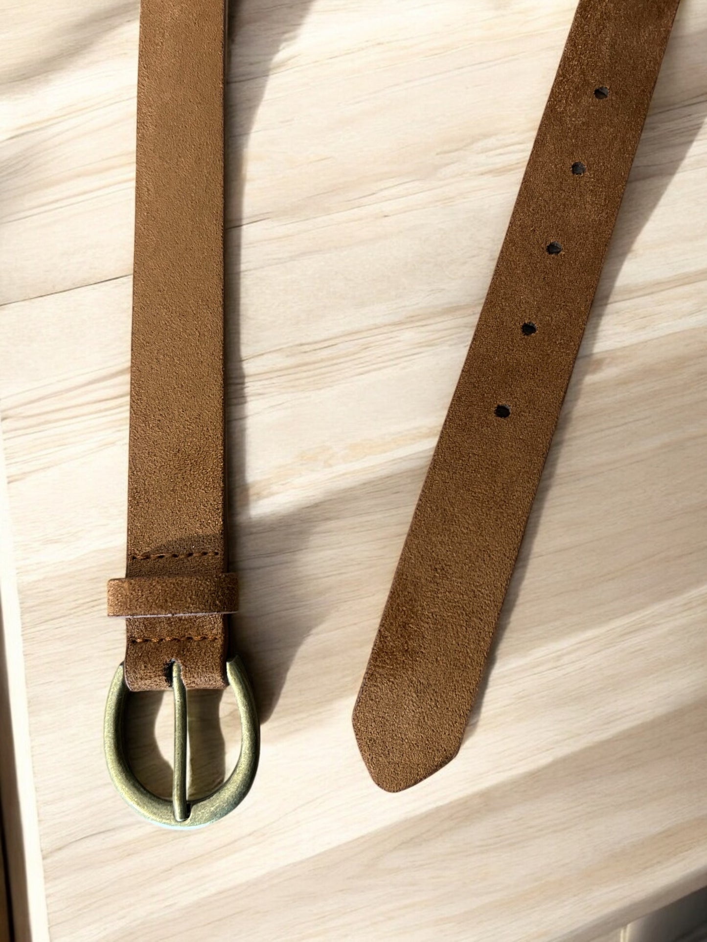 Ceinture Camel femme marron effet velours boucle dorée standart ou grande taille