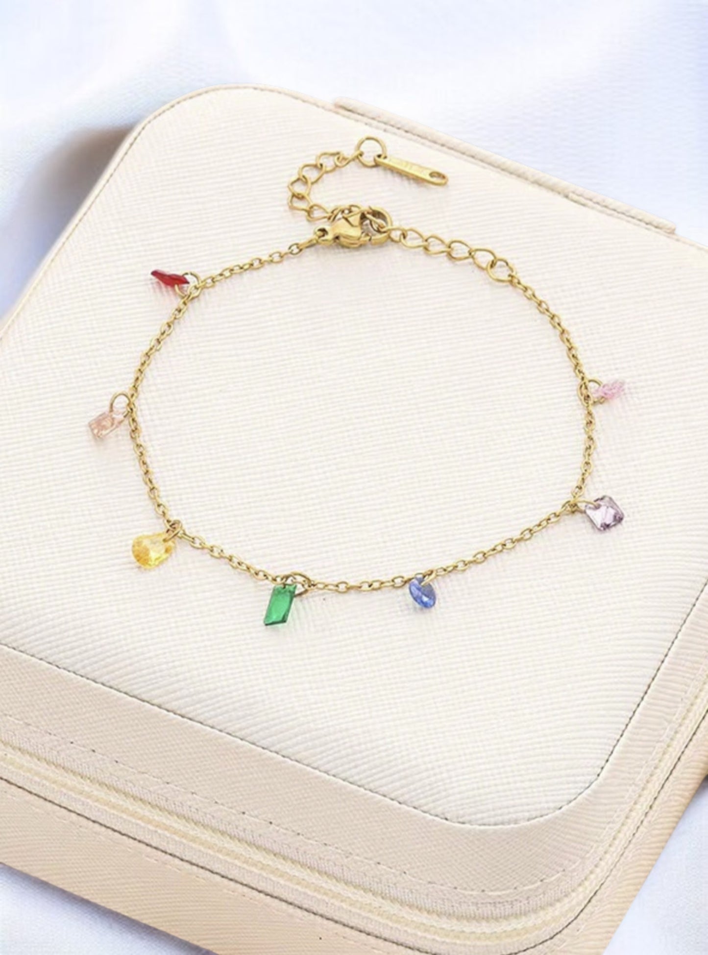 Collier ou bracelet doré et strass en zircon multicolores femme