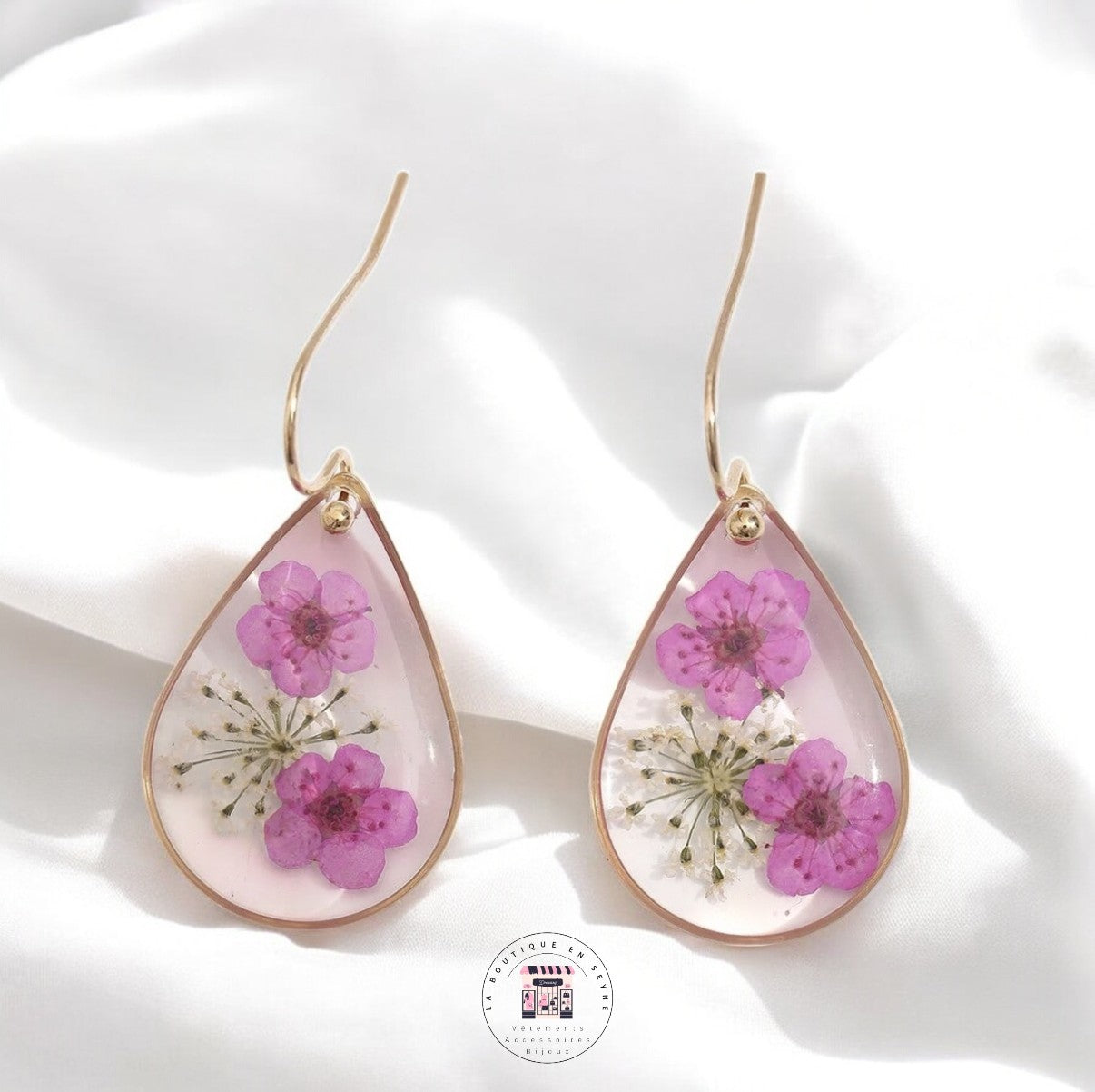 Boucles d’oreilles créoles fleurs séchées