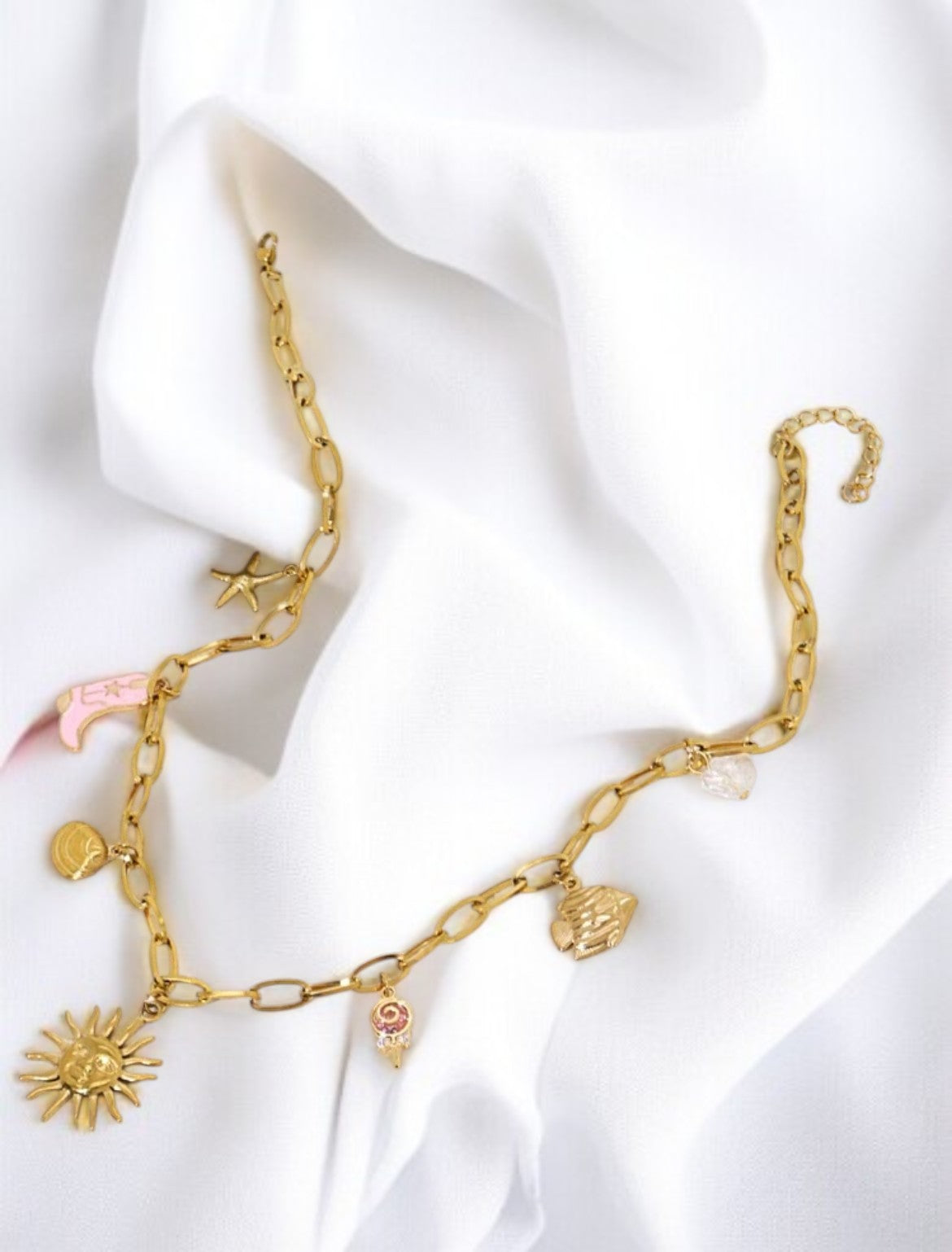 Collier pendentif doré plage été summer coquillage Avec charms