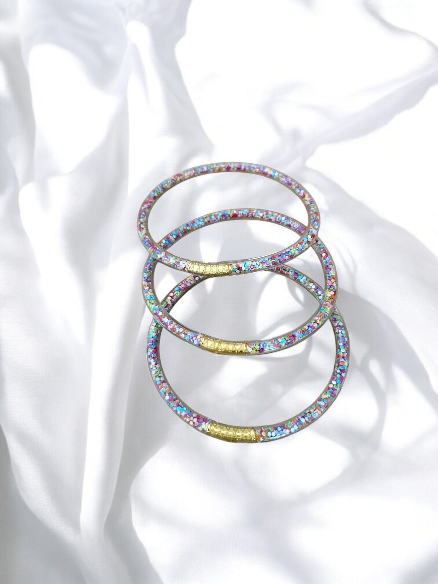 Lot de 3 bracelets silicone pailletés multiclores