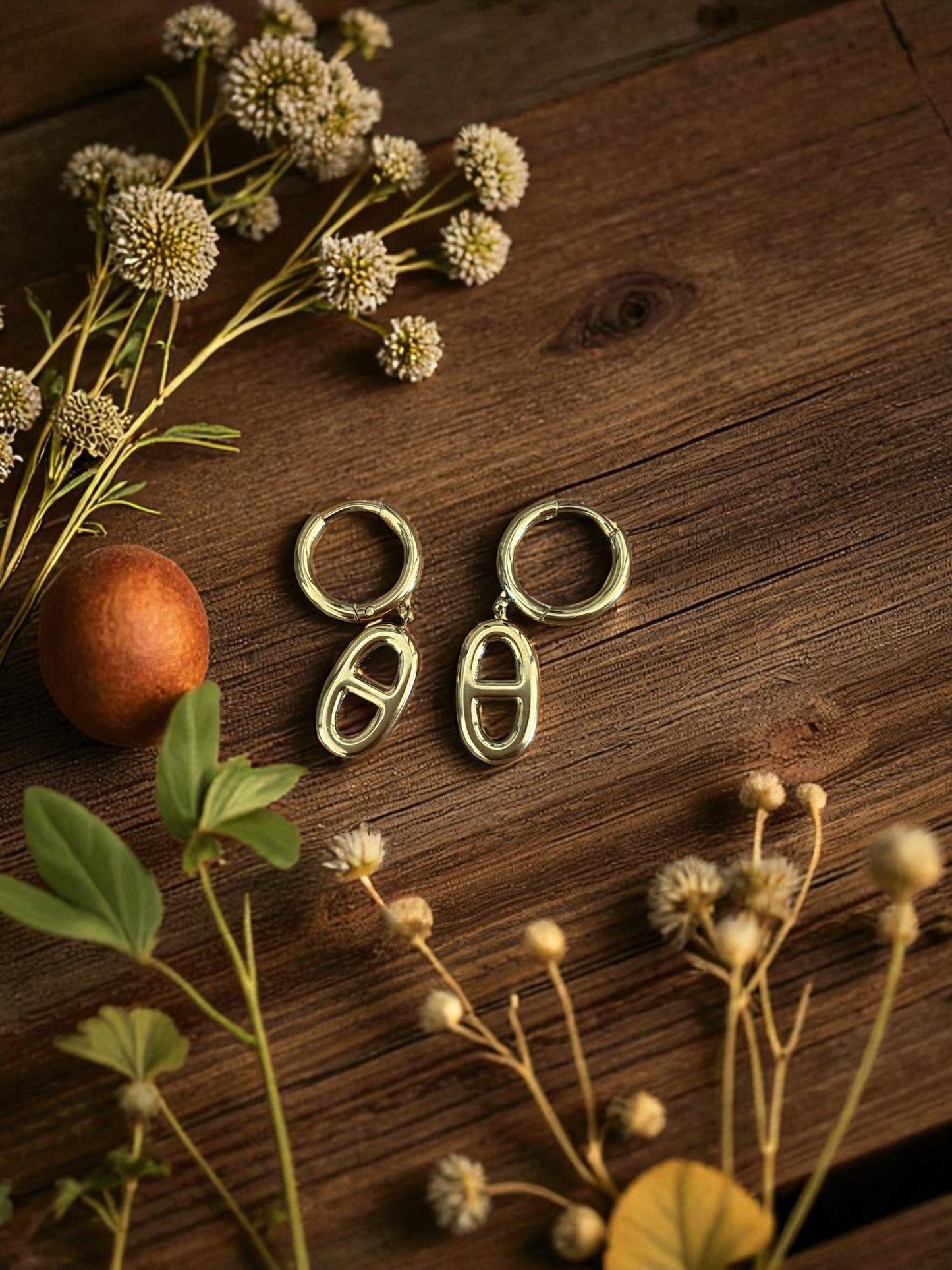 Boucles d'oreilles créoles dorées grain de café