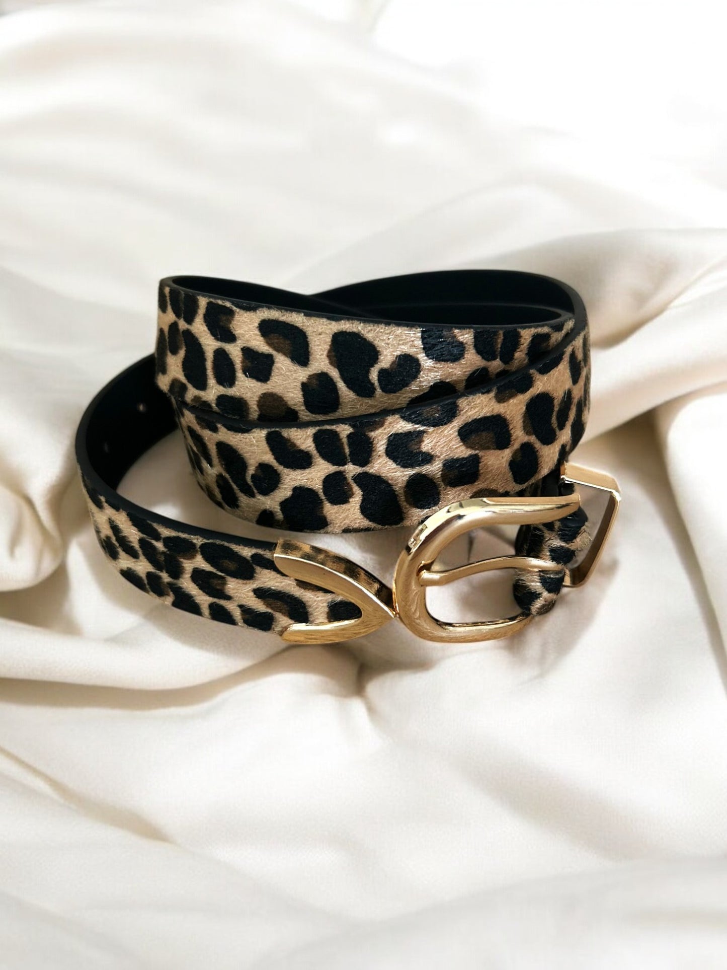 Ceinture léopard femme marron camel boucle dorée