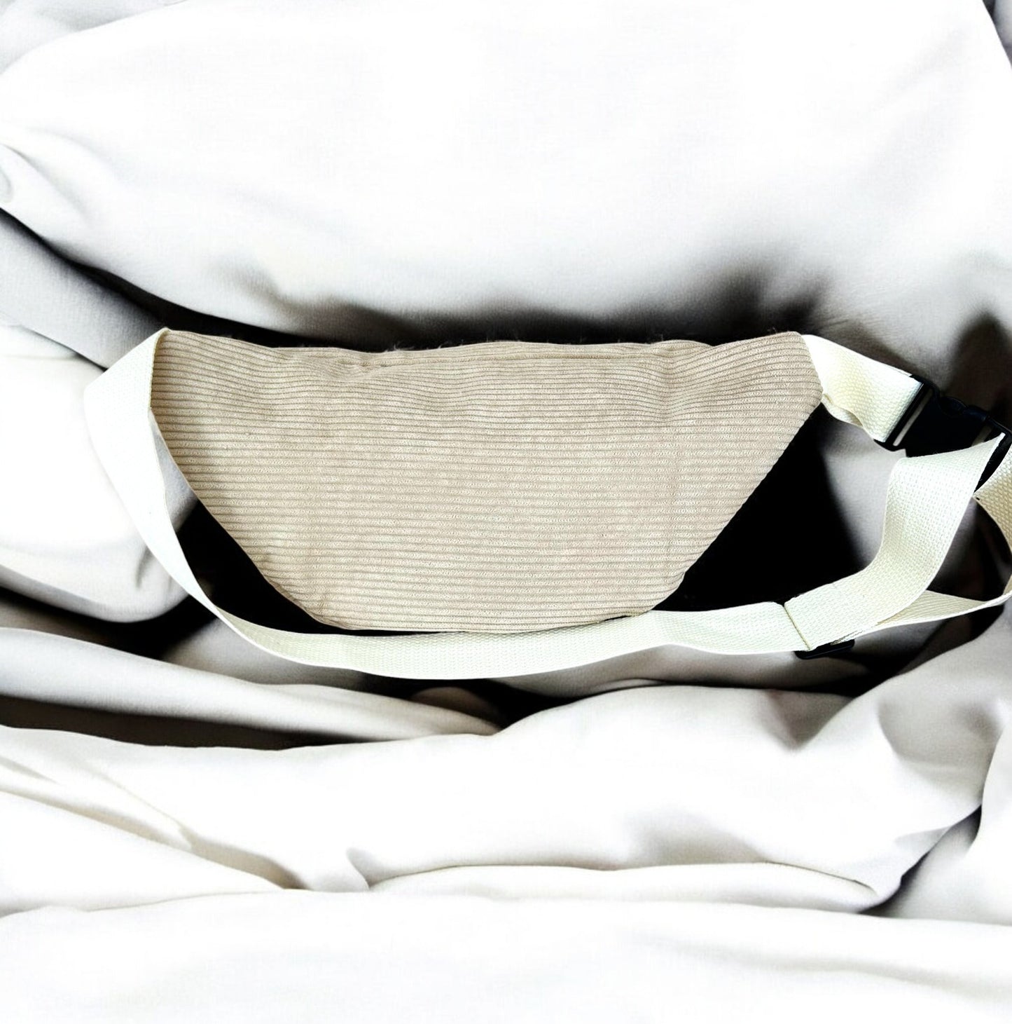 Sac banane beige velours côtelé femme