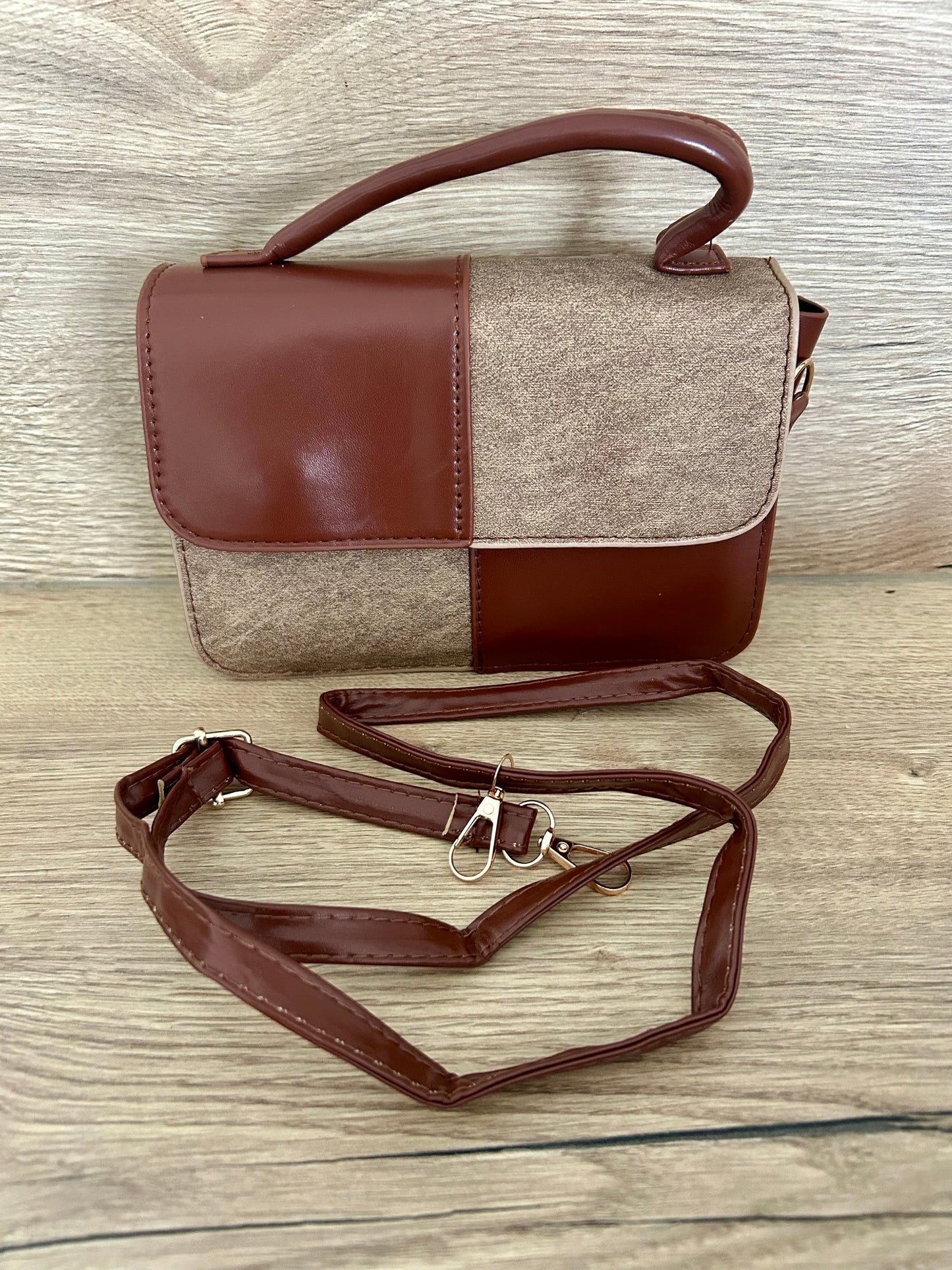 Mini sac bandoulière marron clair et foncé