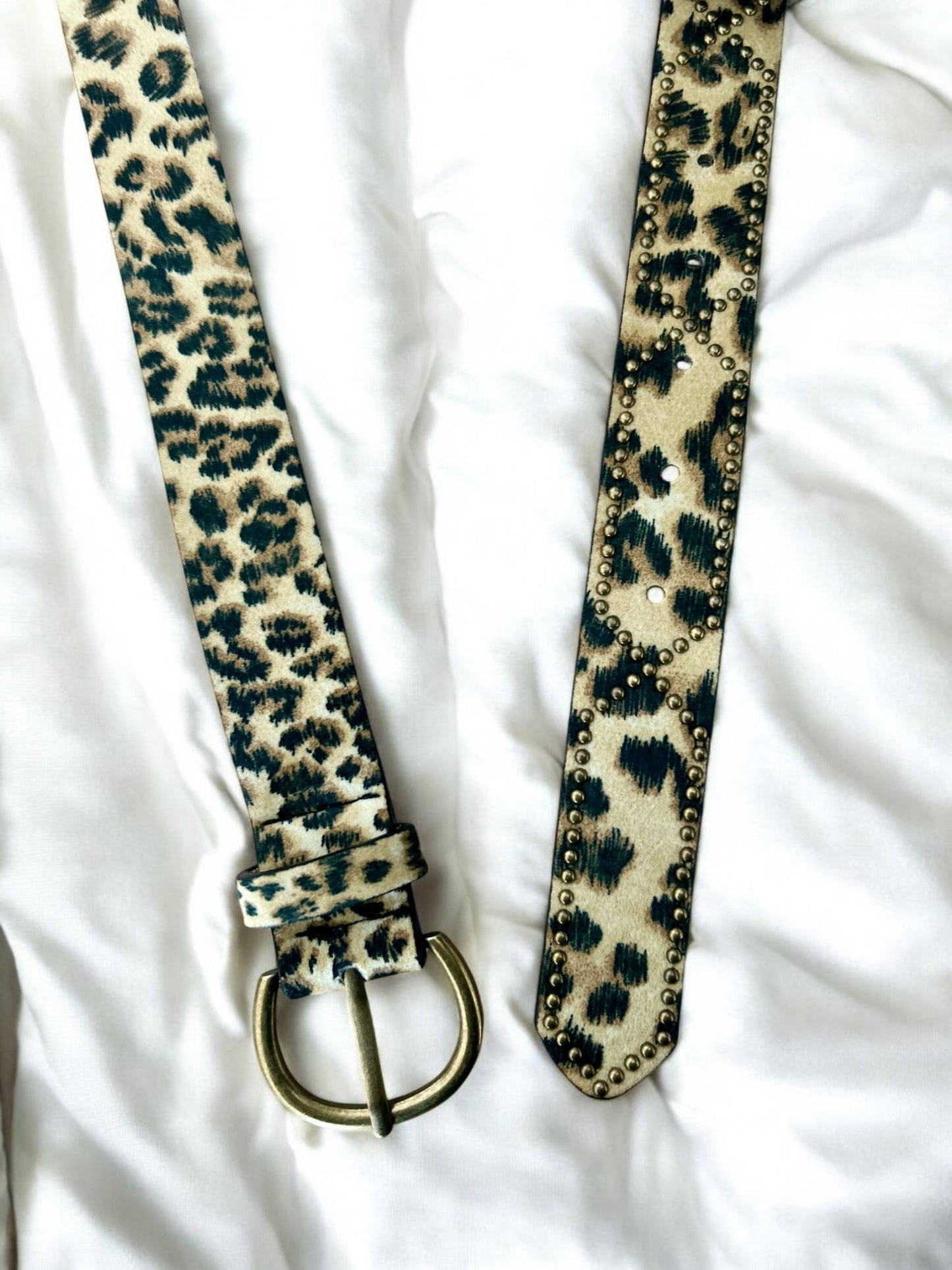 Ceinture argentée léopard beige et marron