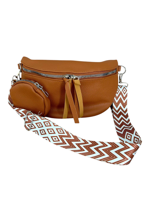 Sac banane bandoulière marron camel avec porte monnaie