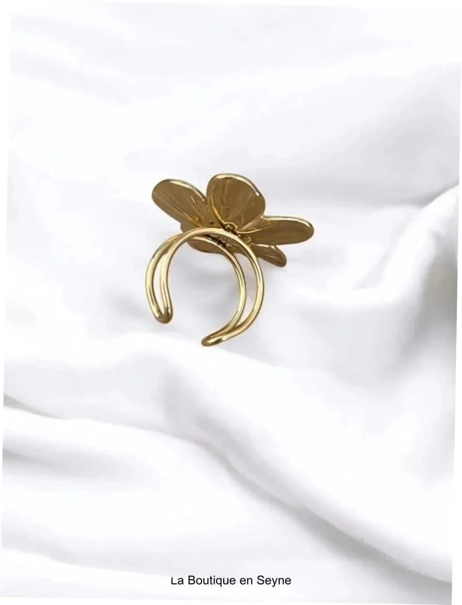 Bague ajustable fleurs dorée