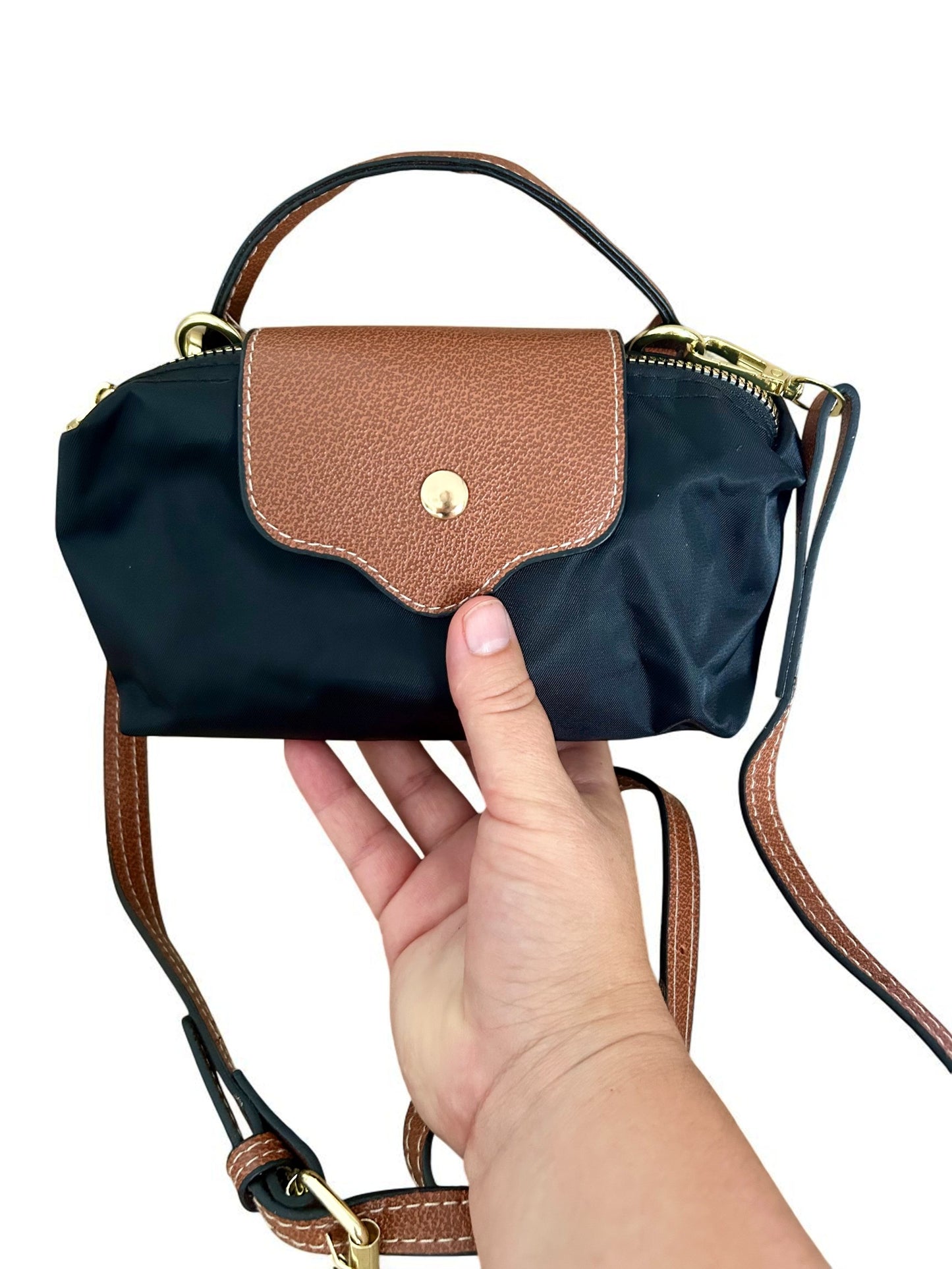 Mini sac bandoulière noir et avec rabat camel